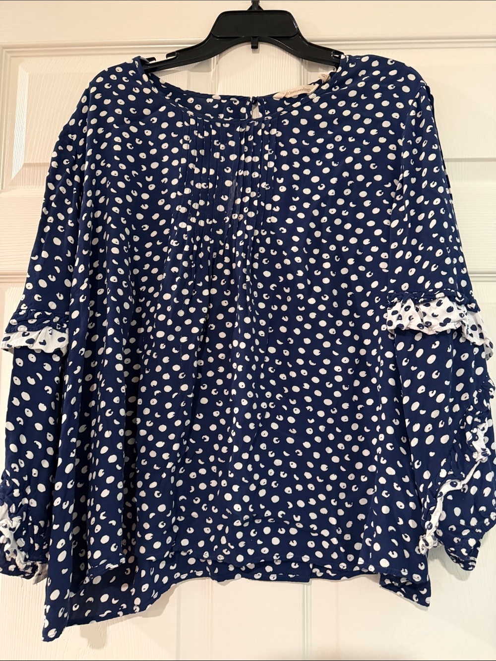 Soft Surroundings Navy Blue Polka Dot Peasant Blouse
